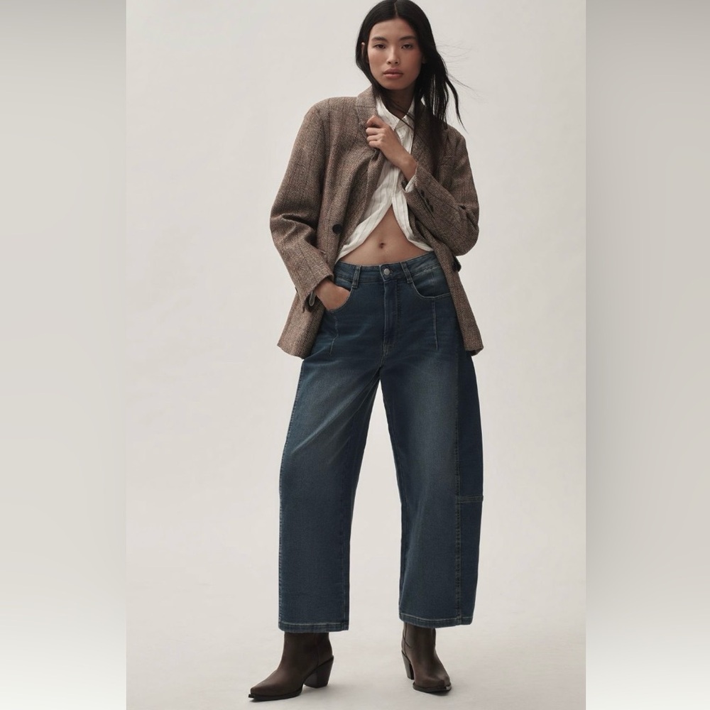 Pilcro: Kenna Mid-rise Heritage Barrel Jeans-Denim Knitted Addition